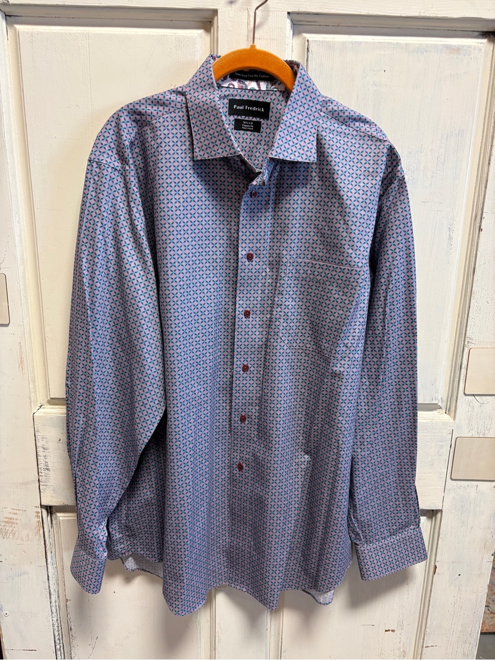 Paul Fredrick Light Blue Geometric Print Dress Shirt